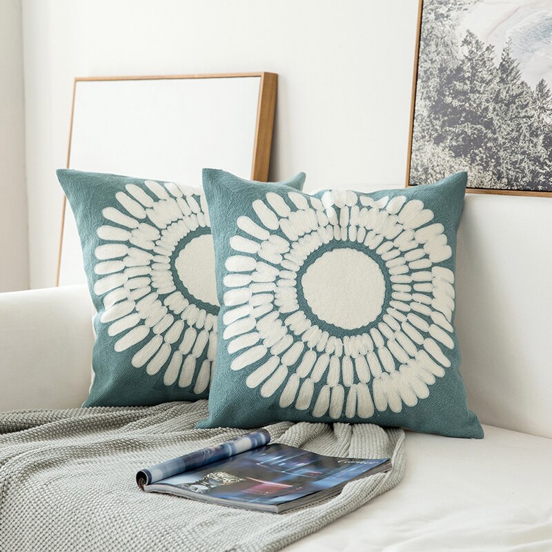 Geometric Floral Canvas Cushion Cover